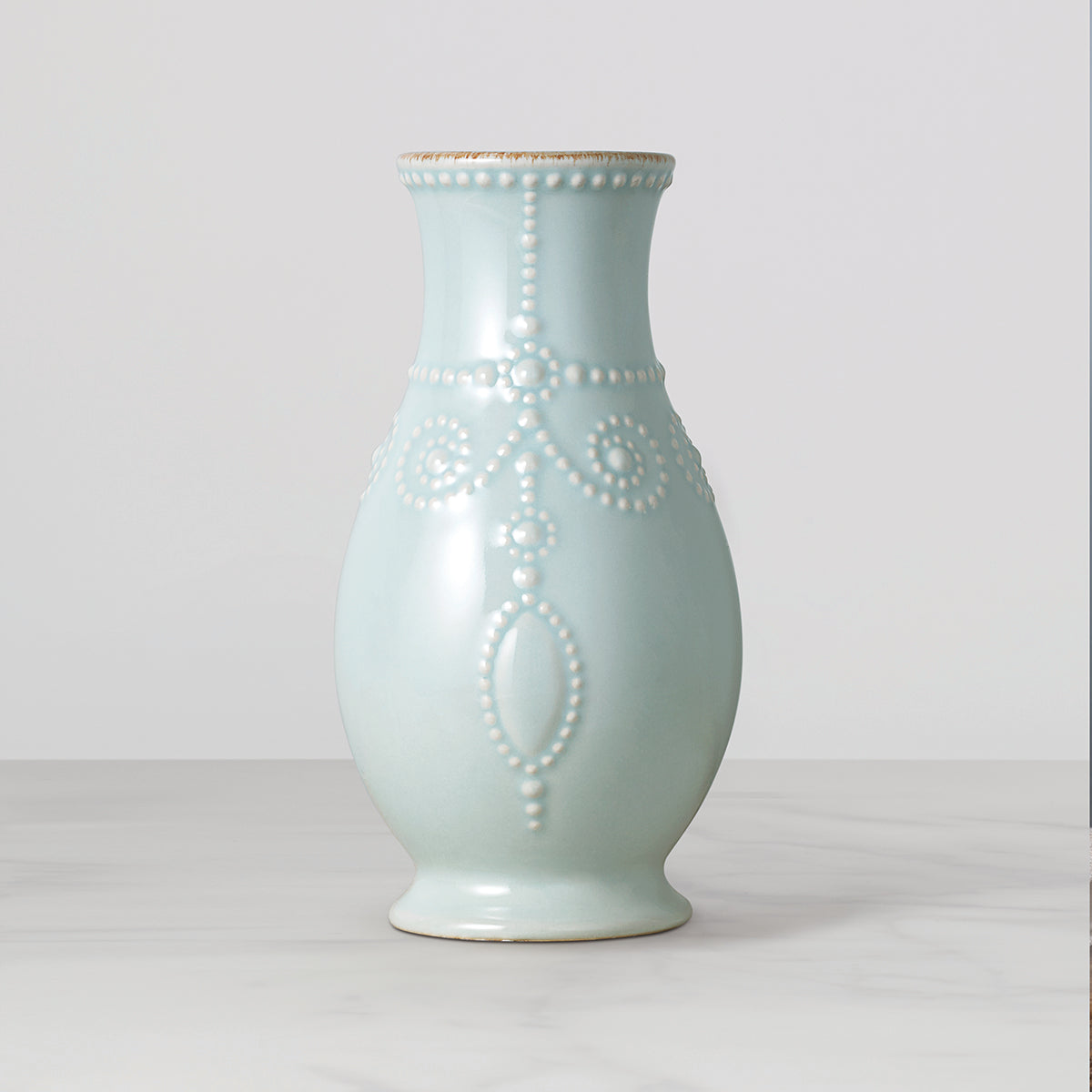 French Perle Ice Blue Fluted Vase