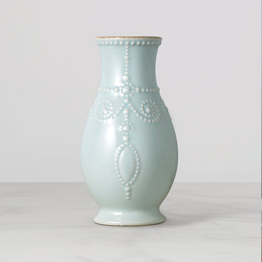 French Perle Ice Blue Fluted Vase
