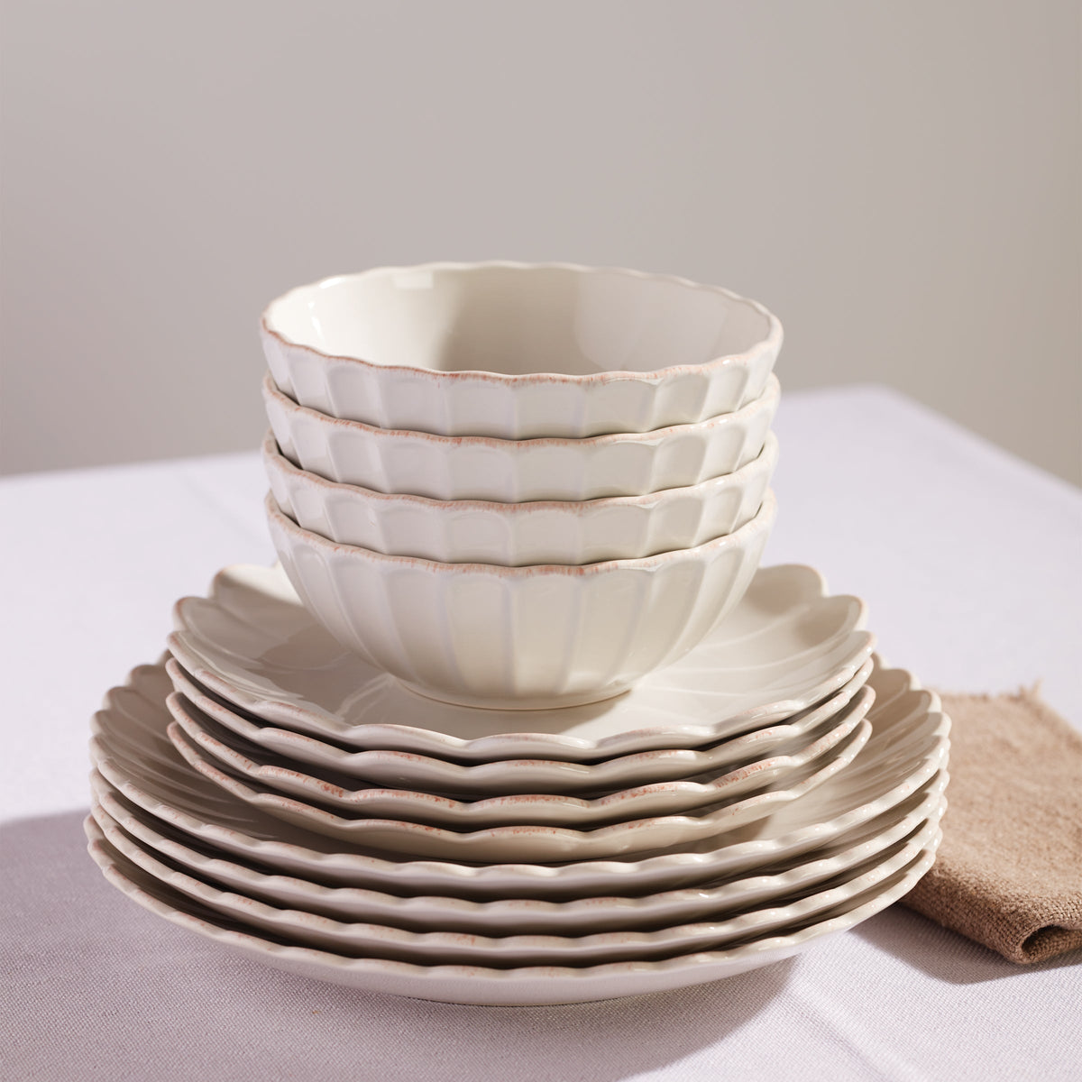 French Perle Scallop White All-Purpose Bowls, Set of 4