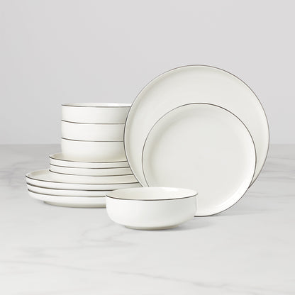 24 Seven Black Rim 12-Piece Dinnerware Set