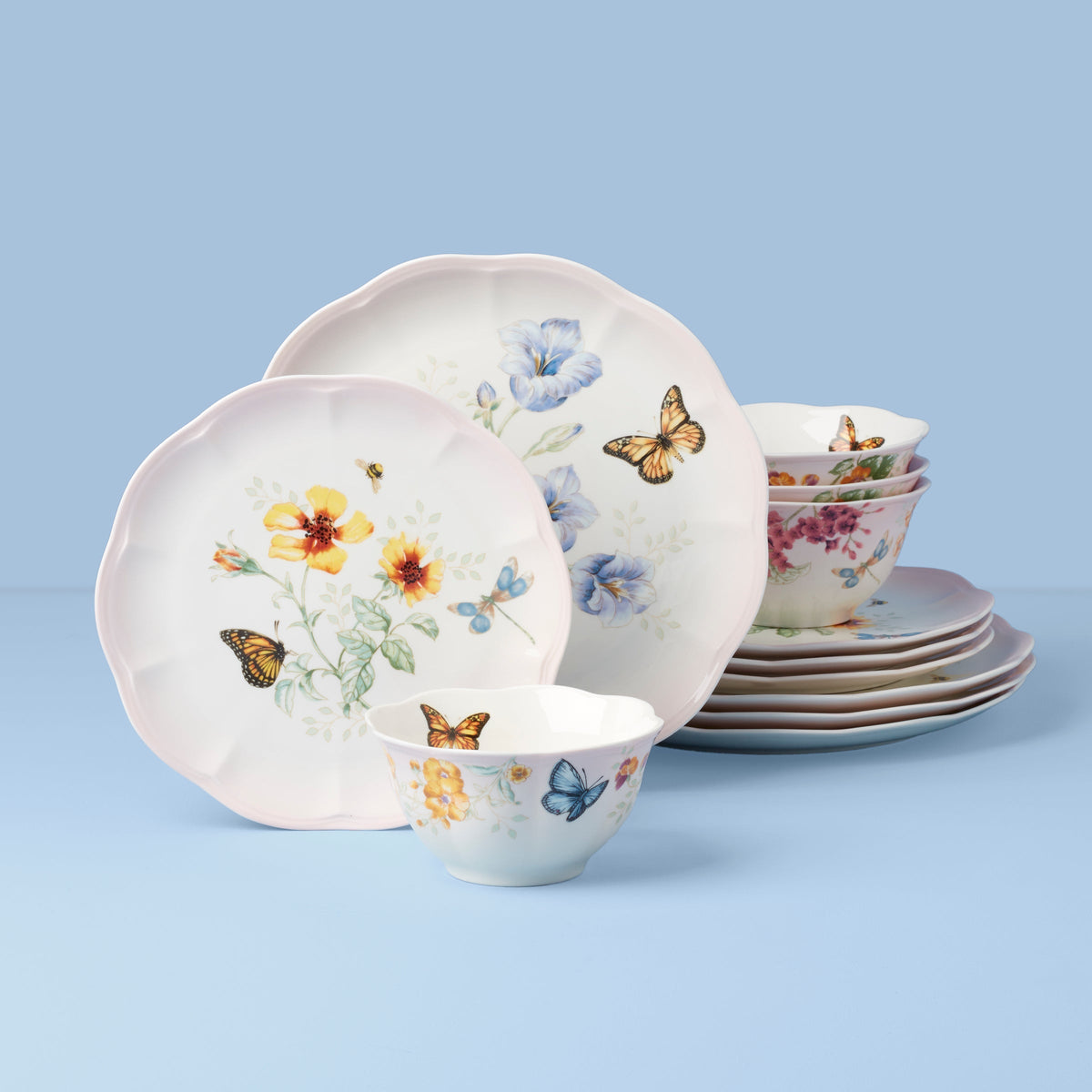 Butterfly Meadow Pink 12-Piece Dinnerware Set