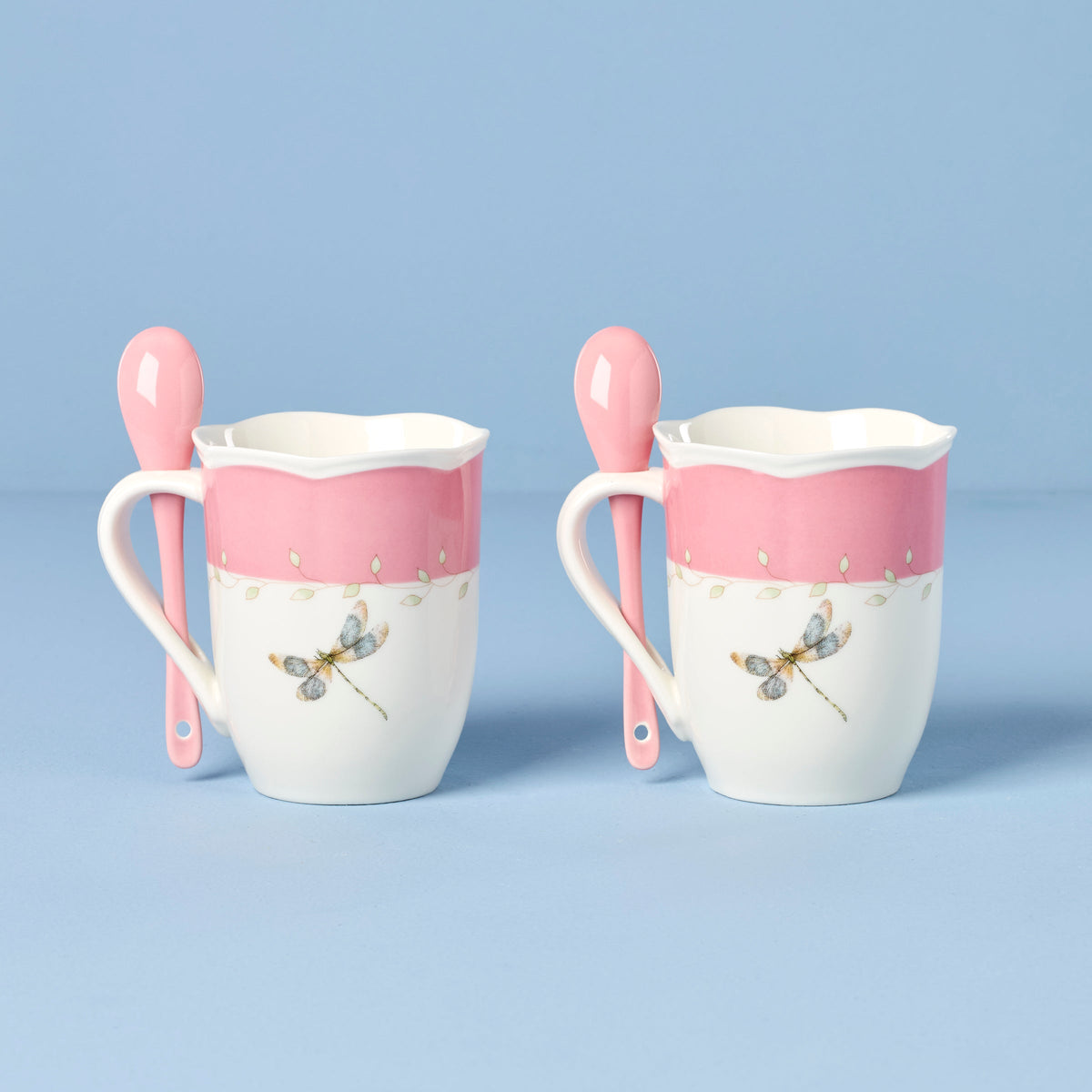 Butterfly Meadow Pink Mugs with Spoons, Set of 2
