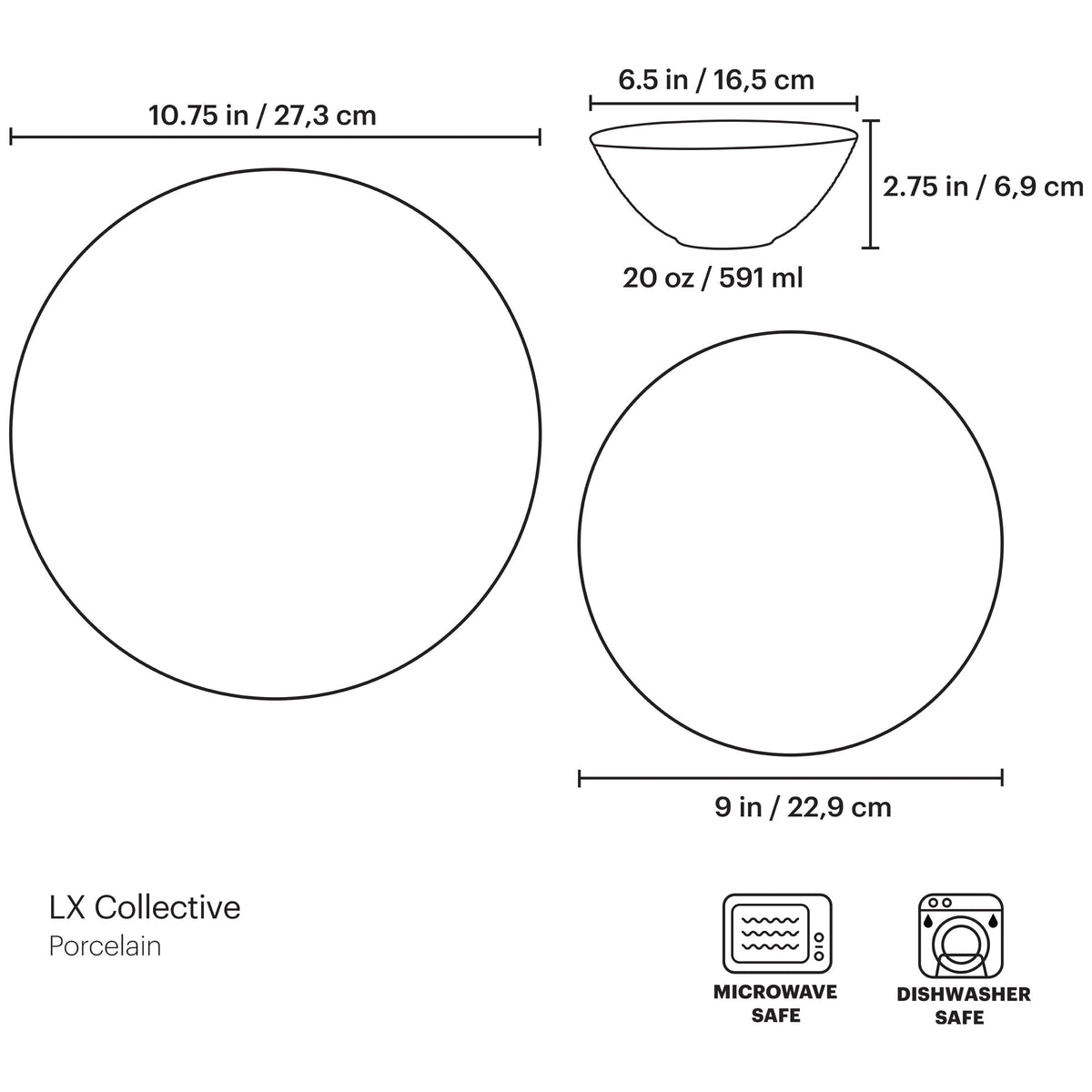 LX Collective Black 12-Piece Dinnerware Set